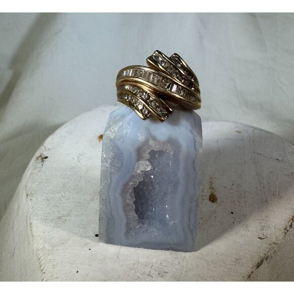 10k Yellow Gold 42 Diamond Cluster Wrap Baguettes & Round Sz 5.5 Ring 1.24tcw - Picture 1 of 13